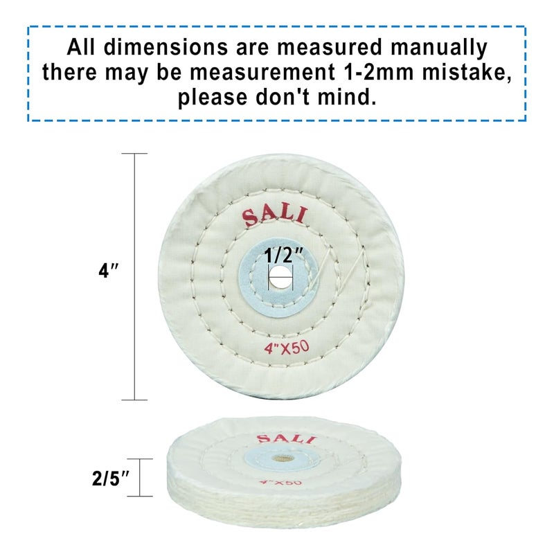 SALI 6 Pack Polishing Wheel for Bench Grinder Buffing Wheel 4 inch White Cotton (50 Ply) for Buffer Polisher Medium Polish Pad with 1/2 Inch Arbor Hole - Image 2